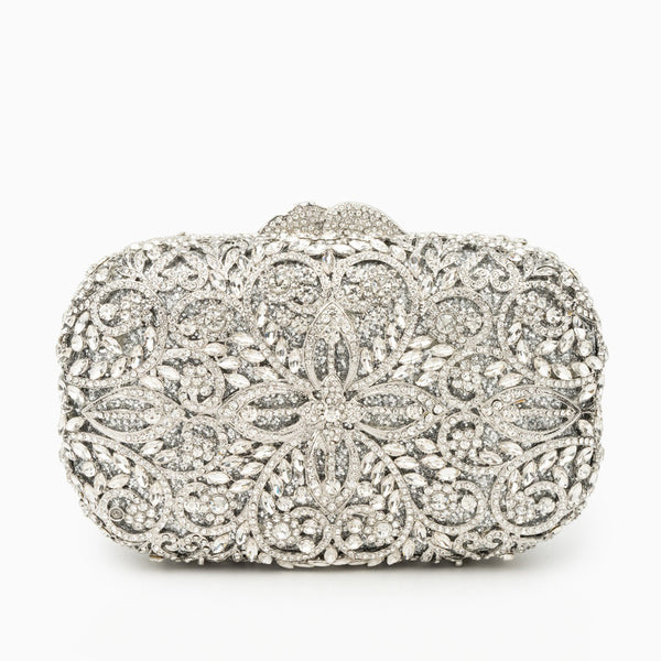 Perfect Bridal Sorrel Silver Sparkly Diamante Box Clutch Bag