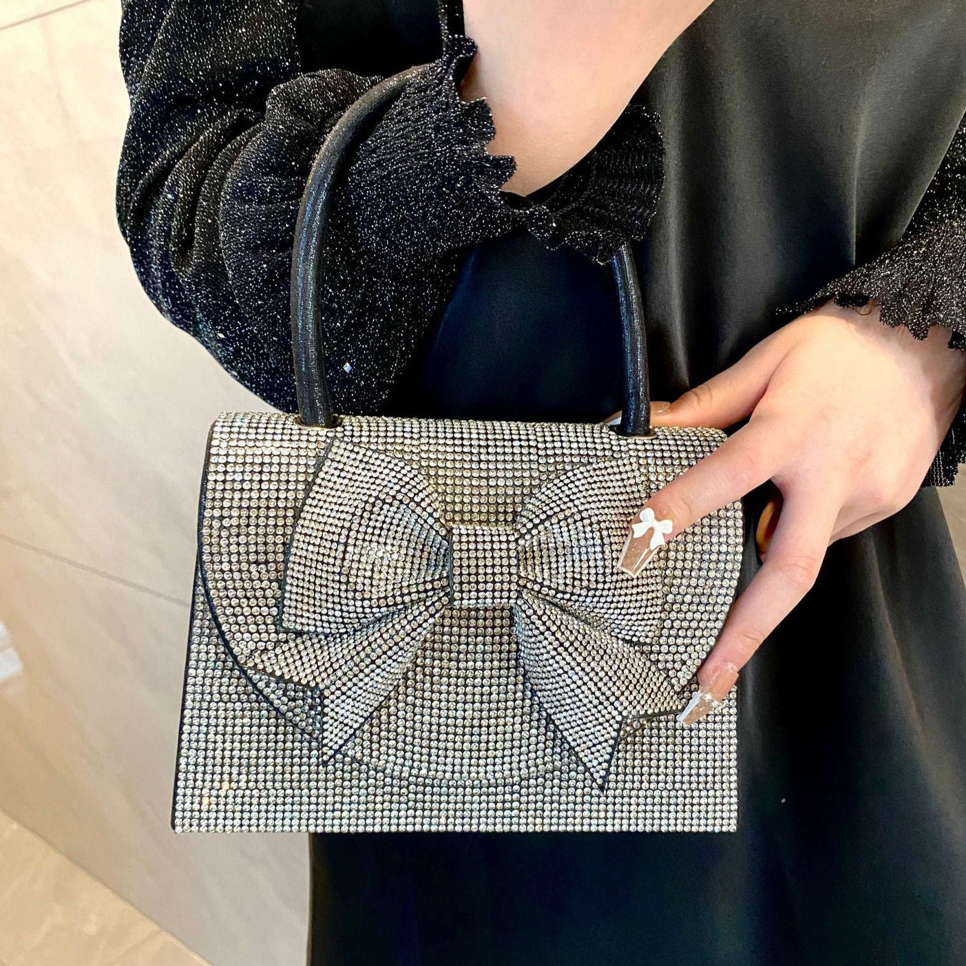 Hazel Rhinestones Ribbon Handbag