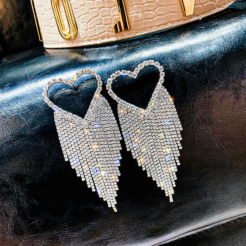 Brilliant Heart Tassel Earrings