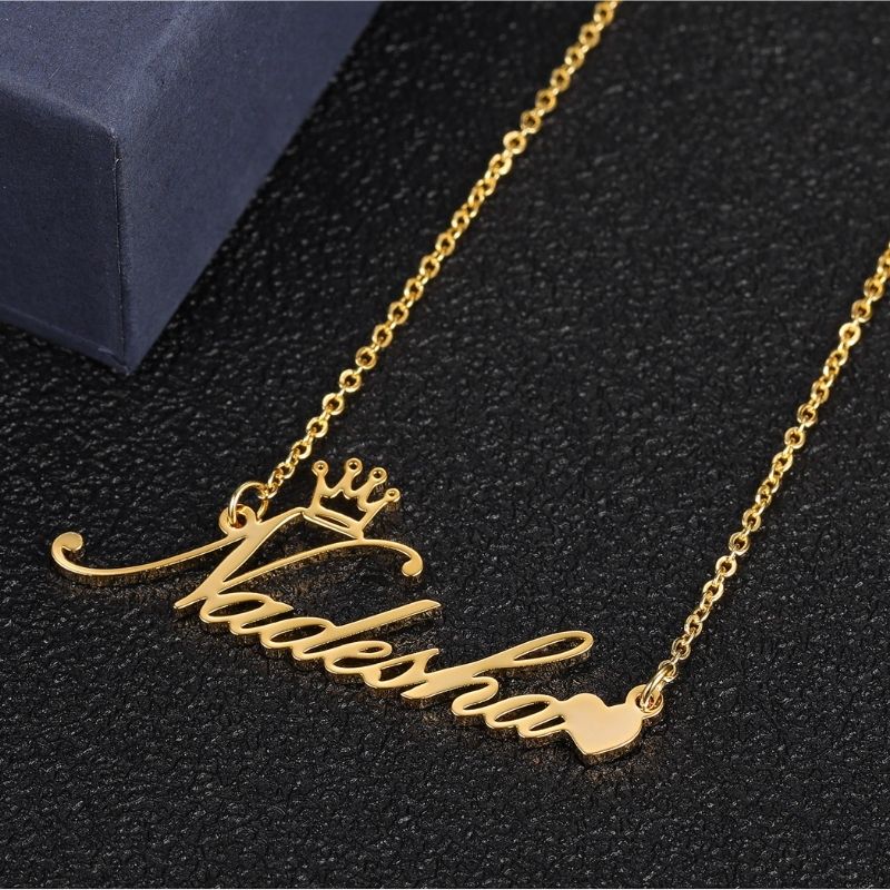 Crown and Heart Name Necklace