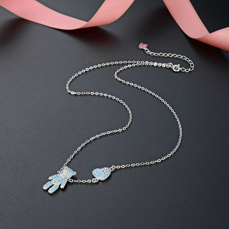 Bear Heart Sky Blue Necklace