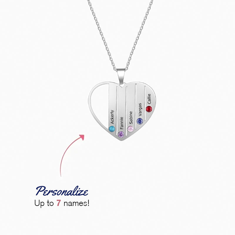 Birthstone Family Heart Name Necklace