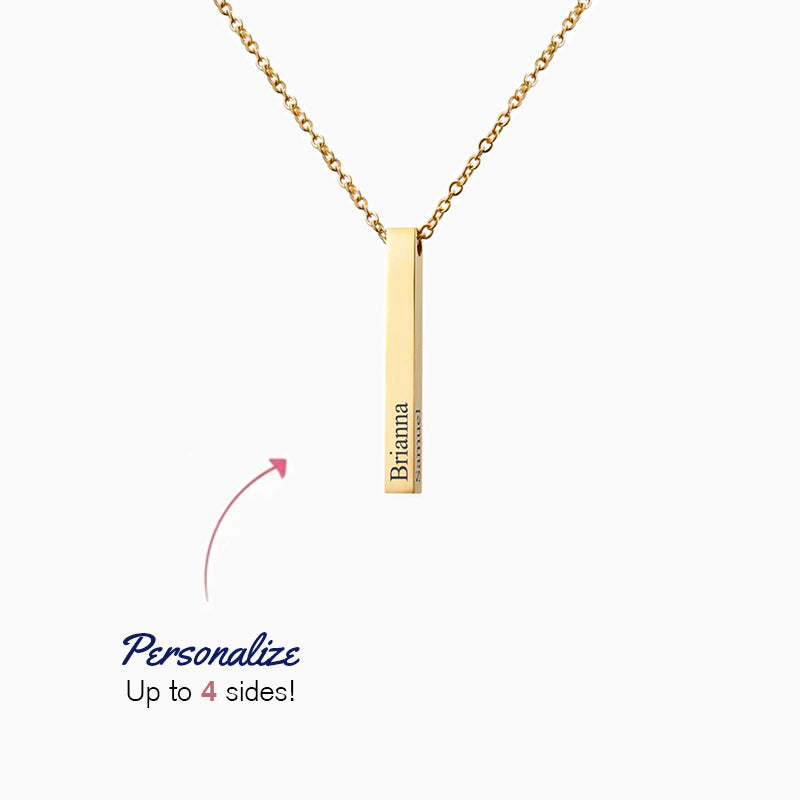 Engraved Family Name 3D Bar Necklace