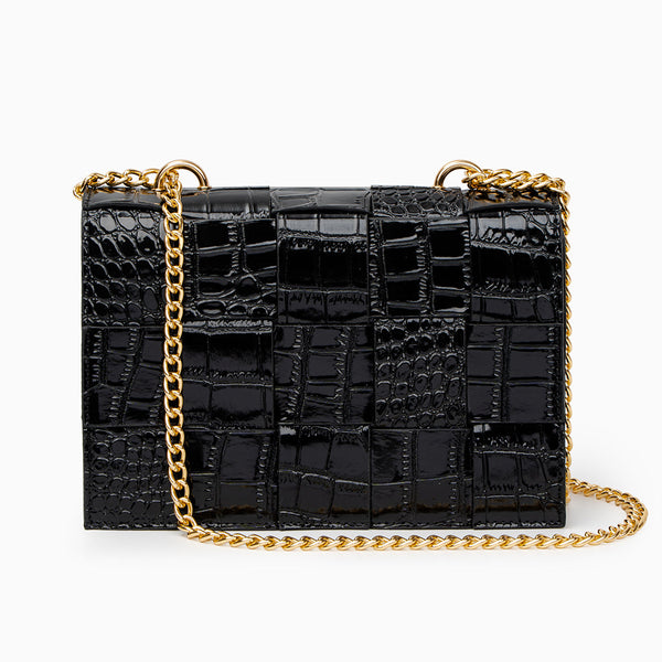 Crocodile パーティーバッグ 黒 Crocodile Pattern Crossbody Bag