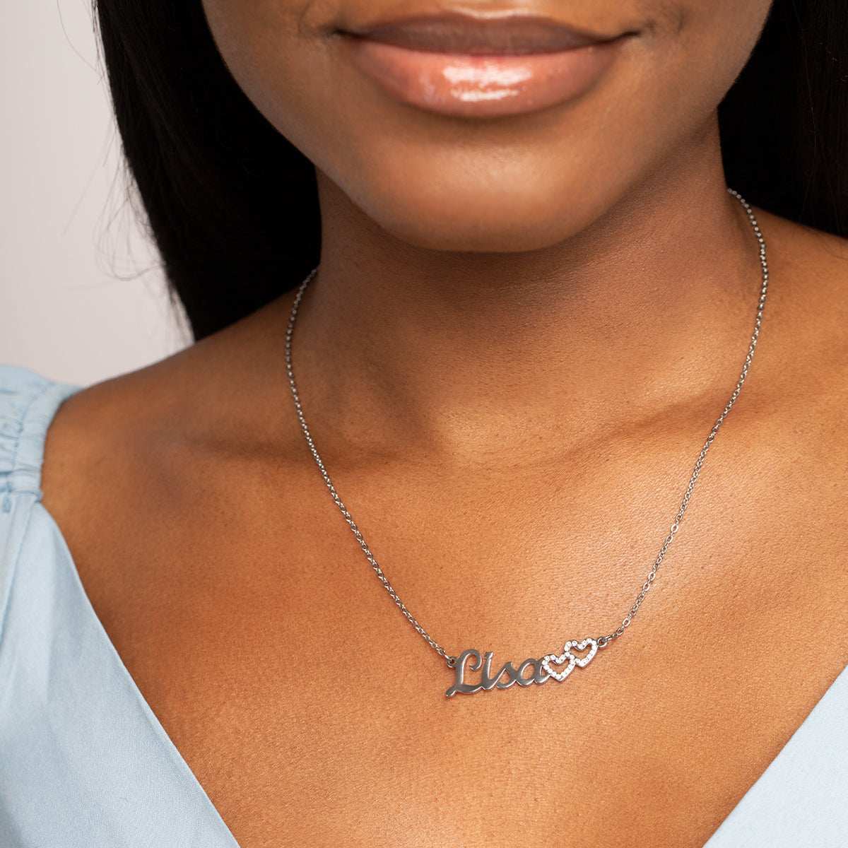 Double Heart Name Necklace